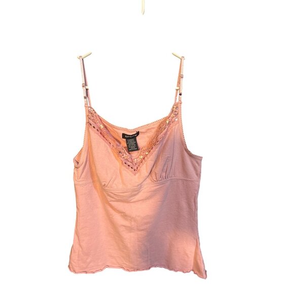 Eyeshadow Pink Y2K Camisole With Sequin Trim Medium Ramie/Cotton/Spandex Blend - Picture 1 of 4